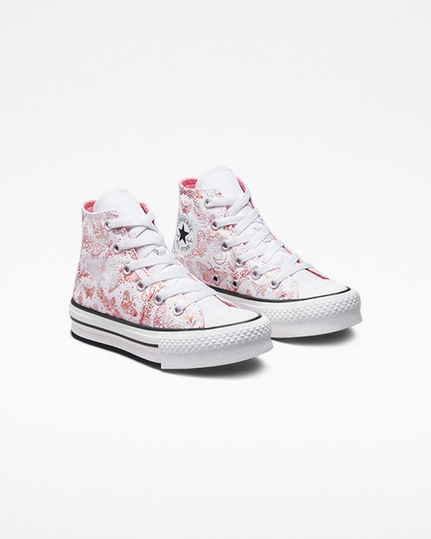 Dívčí Boty Na Platformy Converse Chuck Taylor All Star EVA Lift Butterfly Shine Vysoké Bílé Růžové Černé | CZ FXCP20